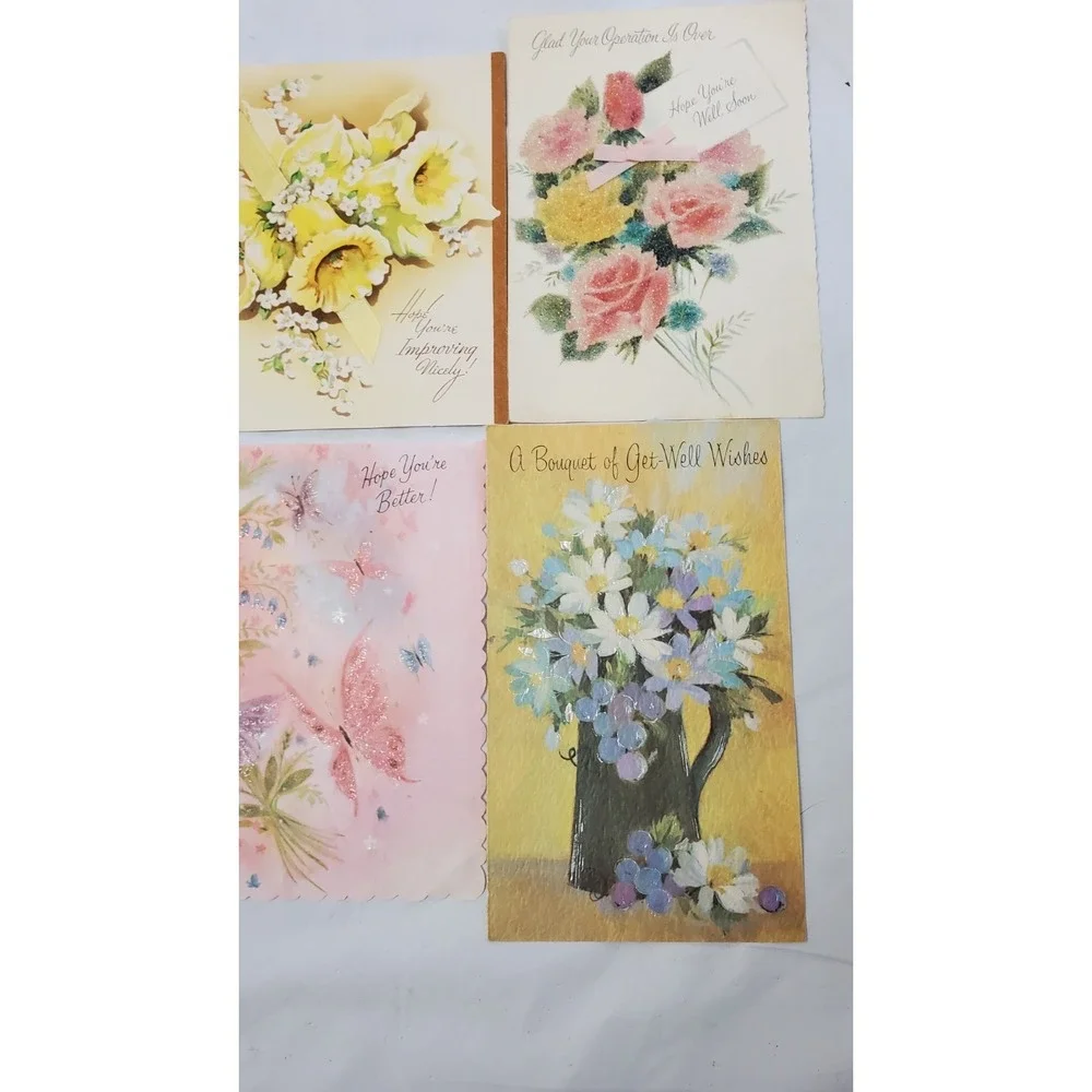 6 Old Vintage Used Get Well Greeting‎ Card Fronts Crafts Flowers Clock Bluebird